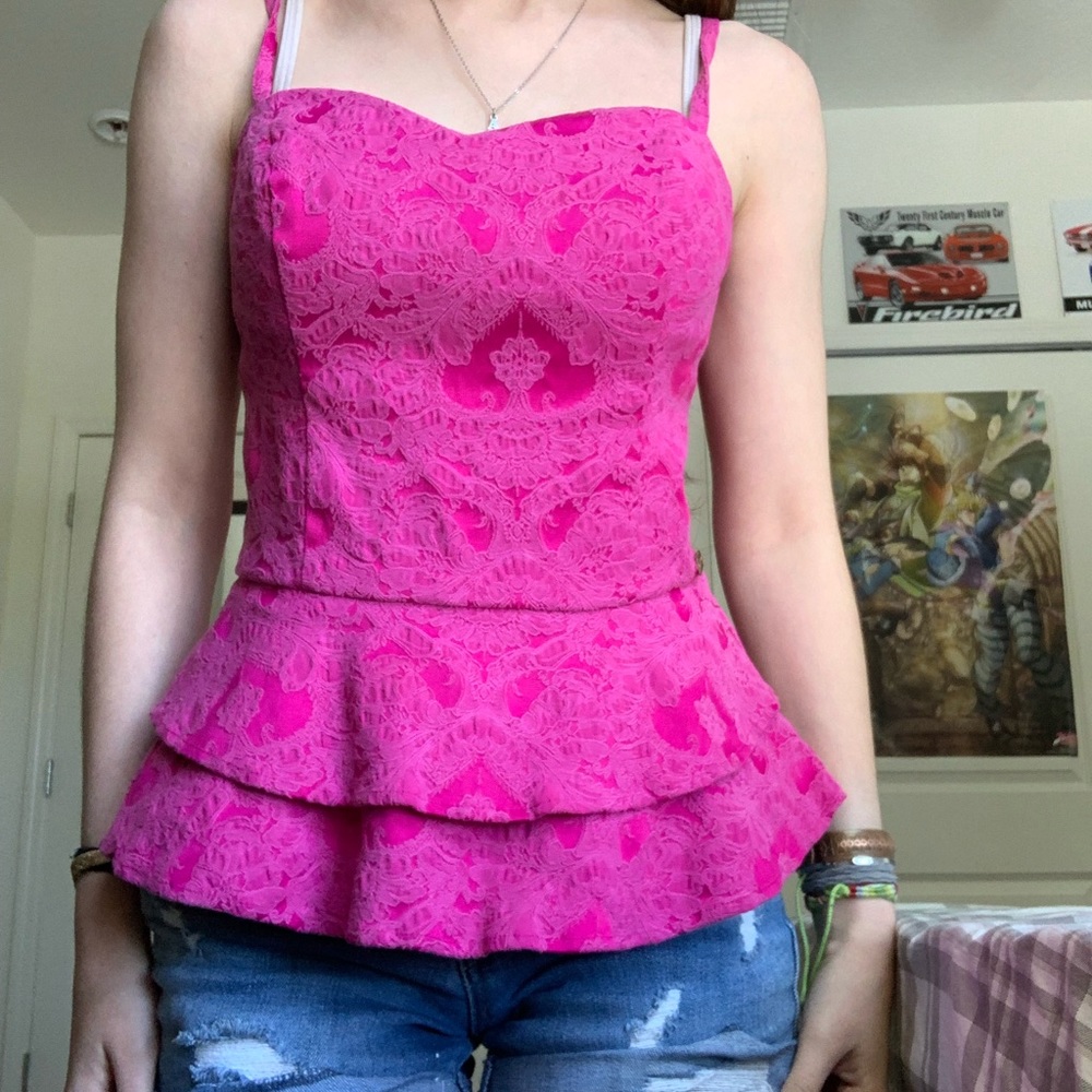 Guess hot pink flounce hem bustier cami